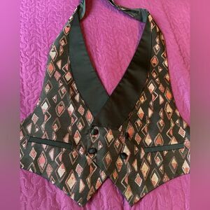 Tux vest , pink silver shimmer triangles size med- faux pockets – adjustable